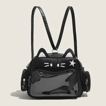 Zaini moda donna Giappone Kawaii Cat Ita Bag PU Cute Girls Borse a tracolla a tracolla estetiche tascabili trasparenti