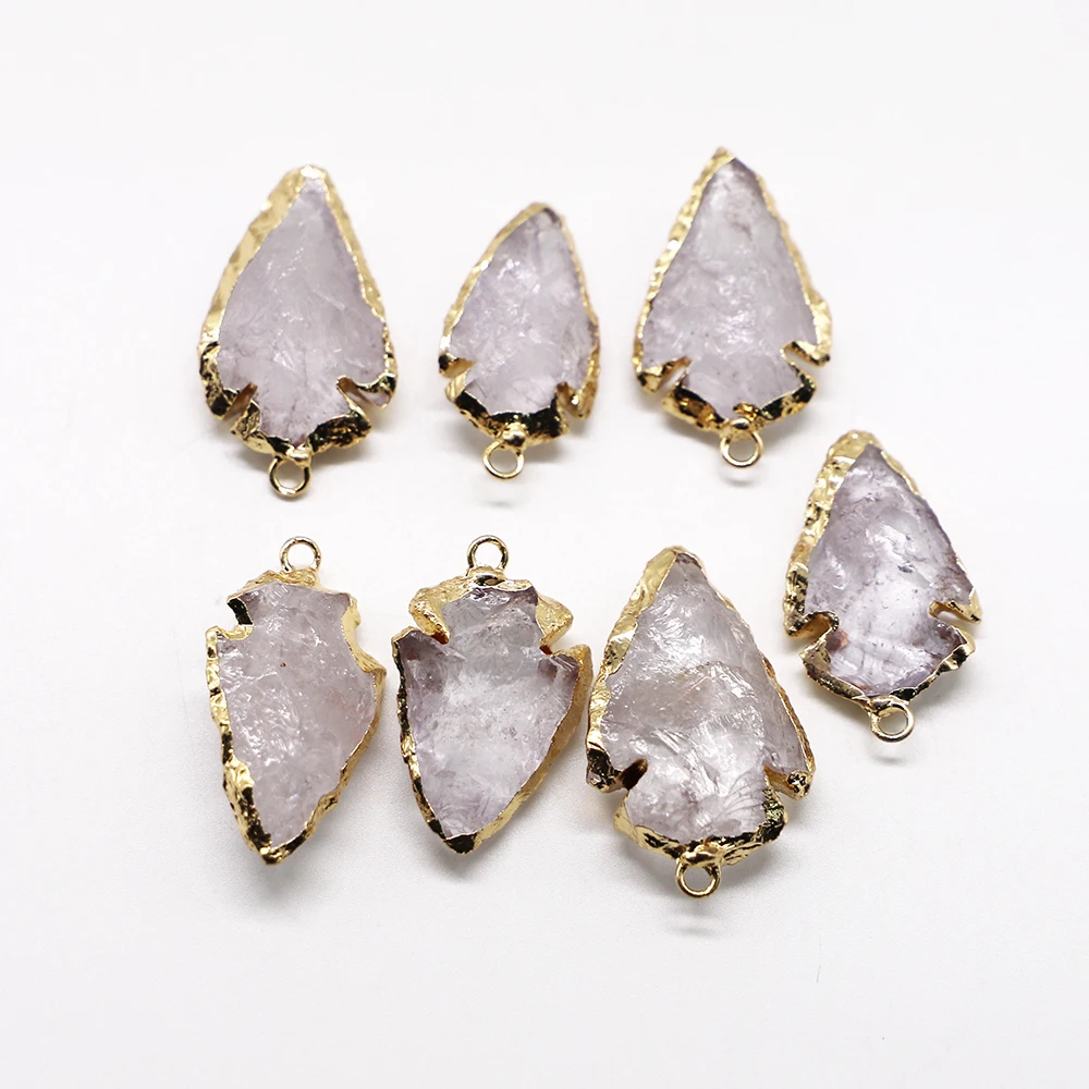 Hot Men Women Natural Raw Ore Gems Clear Quartz Reiki Crystal Stone Pendants Charms Necklace Arrow Head Healing 6pcs Wholesale