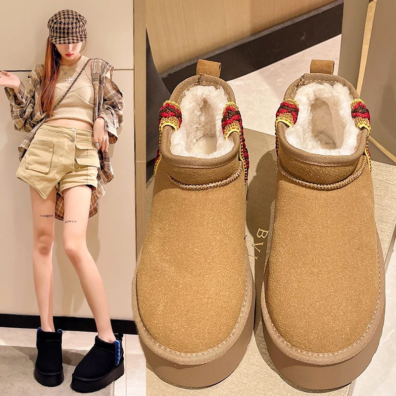 

2023 роскошные ботинки на платформе, зимние ботинки, увеличивающие рост, женские ботинки на толстой подошве, теплые женские ботинки из натуральной овечьей шерсти