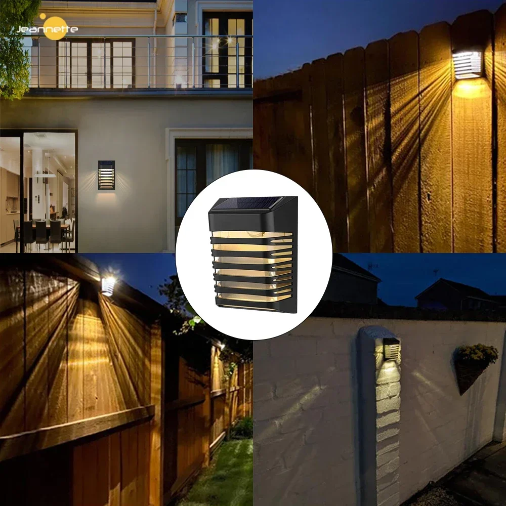 Warm White Lights Solar LED Fence Light Outdoor Lamps Waterproof Solar Panel Garden Light for Stair Path Backyard Outdoor Lights