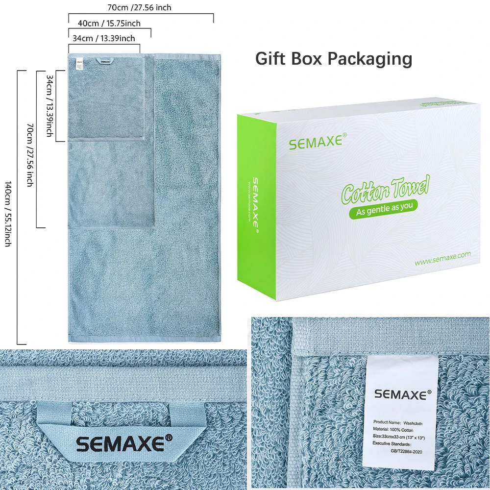 SEMAXE 3 Towel Set for Adults 100%Cotton Highly Absorbent Safe and Super Soft Hotel Bathroom Set Blue bath towels,cotton towel,cotton face towels,microfiber towel set,bamboo towel set