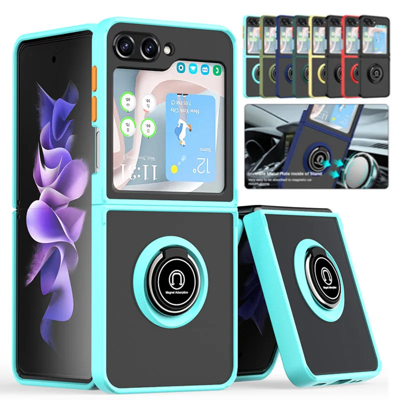 Shockproof Matte Phone Case For Samsung Galaxy Z Flip 6 5 4 3 Protective Cover Ring Stand Holder Shell Capa Funda Coque_voghion.com