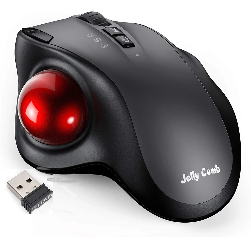 

JOMAA Trackball Mouse 2.4G&Bluetooth Rechargeable Ergonomic Mouse Rollerball Wireless Mouse Multi-Device Gaming Mice for PC Ipad