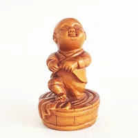 RS465 - 20 Years Old 2" Hand Carved Boxwood Netsuke Figurine Carving : Lovely Monk Boy 1