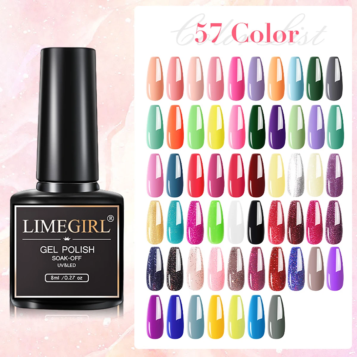 LIMEGIRL 57 색상 젤 네일 폴리쉬 세트 반영구적 소크 젤 바니쉬 베이스 코트 폴리싱 도구 네일 DIY 디자인 바니쉬 키트