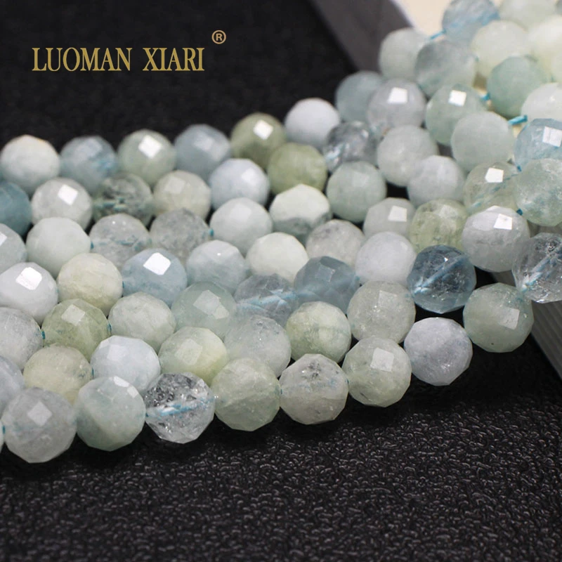 100%Natural Stone Faceted Mix Color Aquamarine Blue Round Gemstone Loose Beads For Jewelry Making DIY Bracelet Necklace 6/8/10MM 6