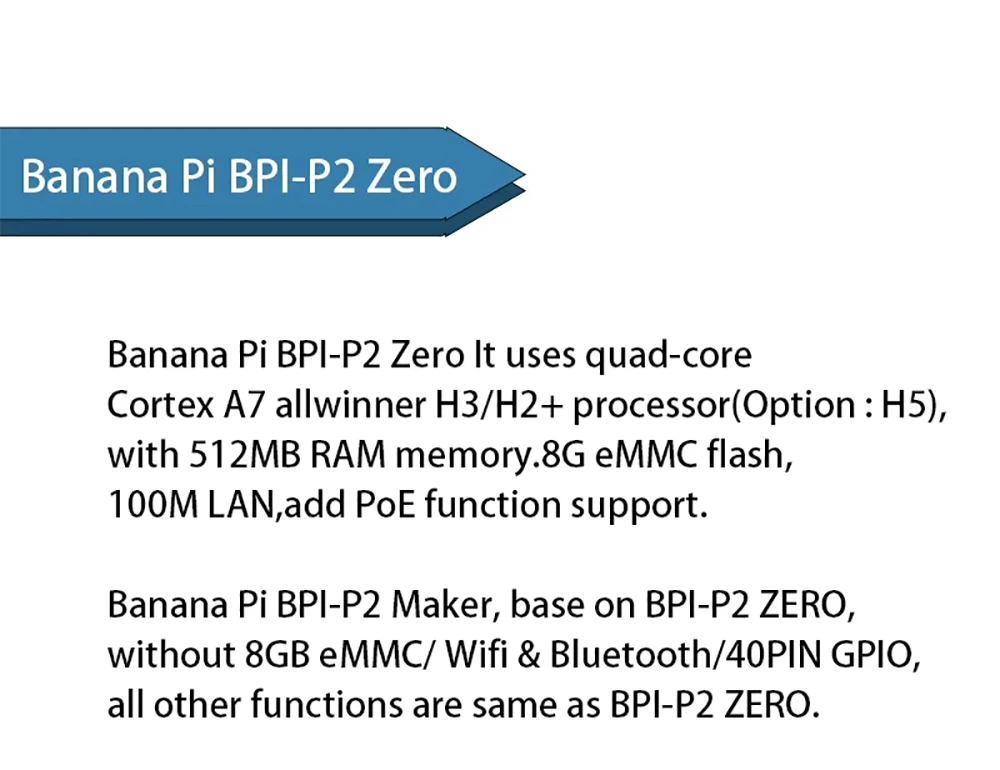 Banana Pi BPI-P2 Zero SBC Allwinner H3 8G eMMC Integrated Circuits Open Platform