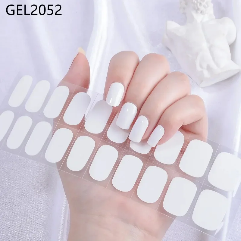 22Tips Full Curing Nail Polish Film French Gel Stickers Nail Strips Adhesive Nail Decorations Stickers No Need to Bake UV Lamp 6