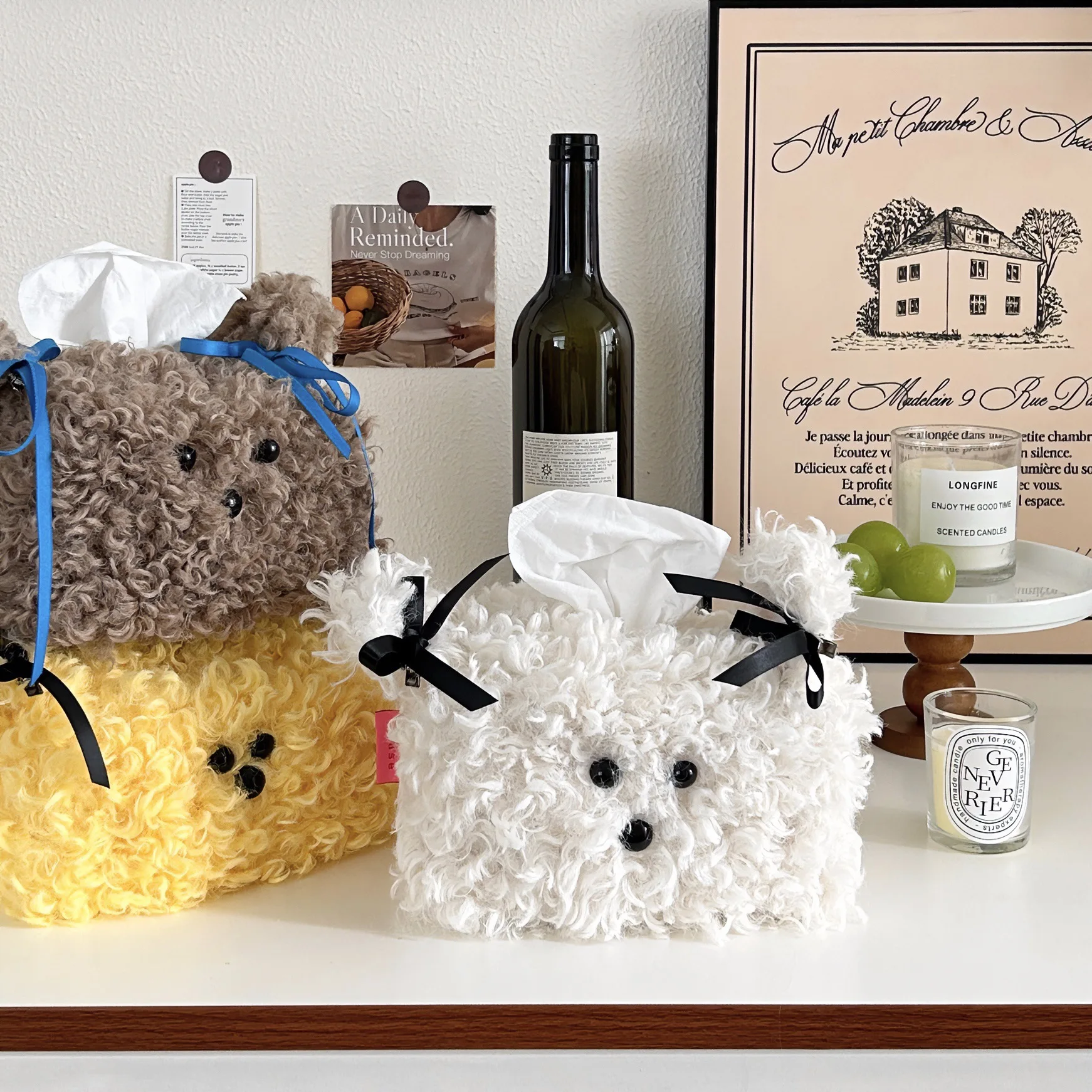 Cute Plush Dog Tissue Box Creative Drawing Paper Box Dormitory Women's Home Living Room Desktop Tissue tissue dispenser tissue box