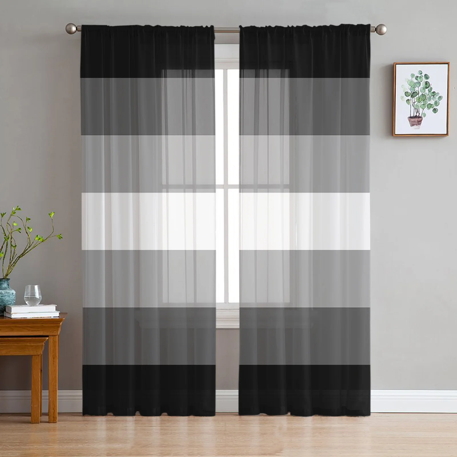 

Black And White Gradient Stripes Tulle Curtains for Living Room Sheer Curtain for Bedroom Kitchen Blinds Voile Curtains