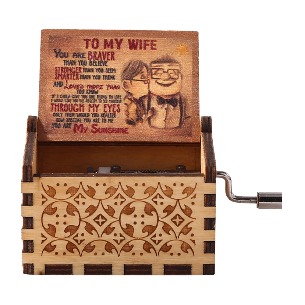 Wooden Hand-cranked Musical Box Best Gift Carving Music Box To My Wife Theme Mini Musical Home Decoration for Thanksgiving