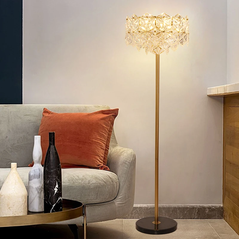Nordic Luxury LED Floor Lamps Copper Crystal Living room Home Standing lighting  Bedroom Villa Marble Vertical Lights - AliExpress