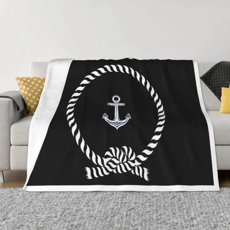 

Nautical Boat Name Anchor Rope Black White Flannel Decoration Portable Throw Blankets For Sofa Outdoor Plush Thin Quilt