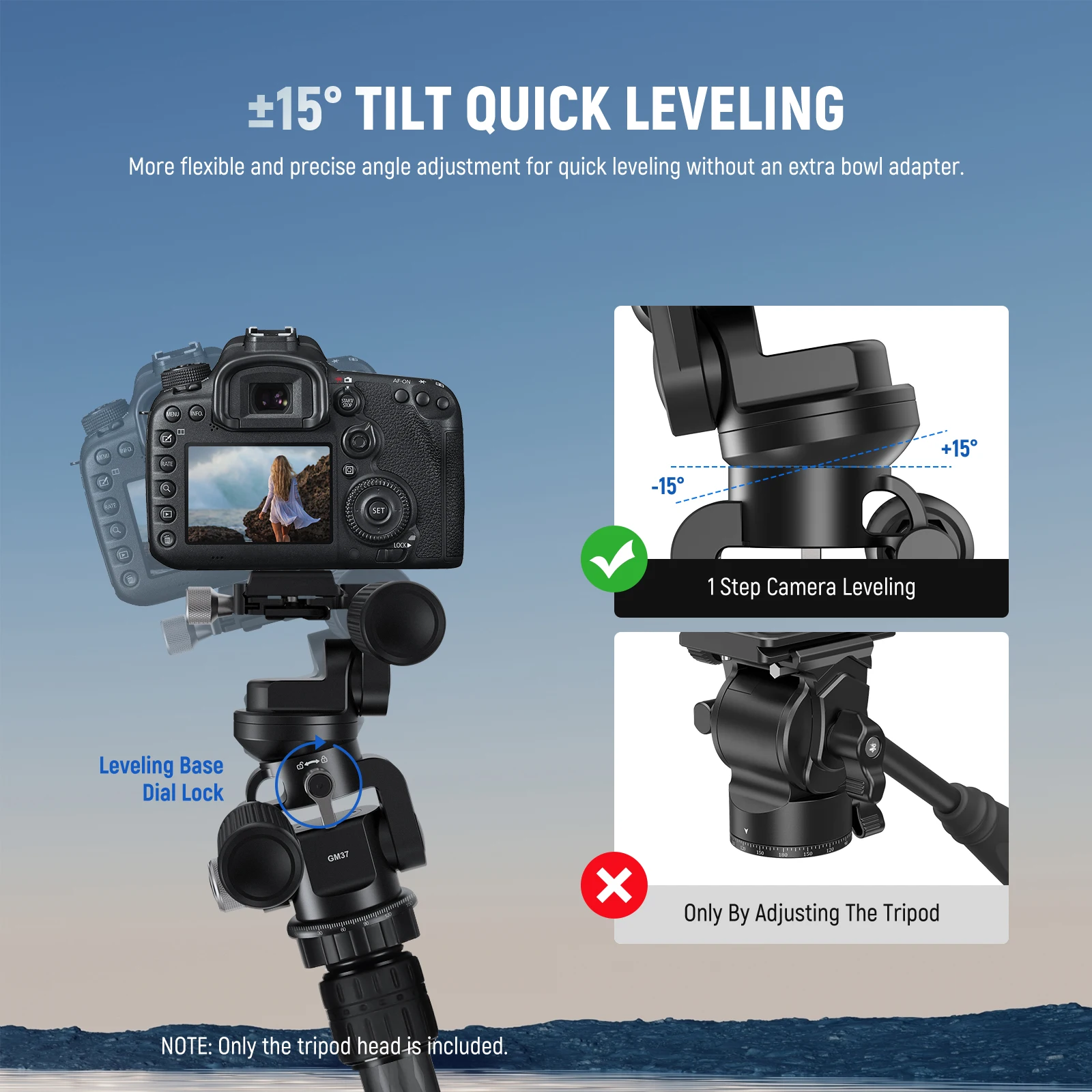 NEEWER 3 Way Tripod Head Pan/Tilt with &plusmn;15&deg; Leveling Bowl Base 3 Axis Photography Fluid Head with Precise Damping Friction