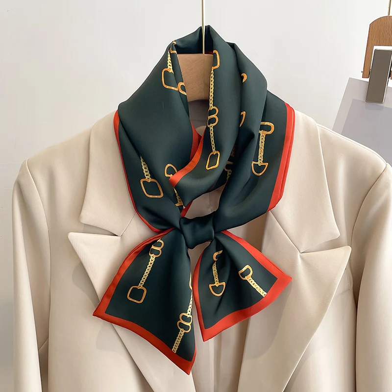 Frauen Seide Gefühl Gedruckt Design Schal Schal Mode Luxus Lange Schmale Kleine Seide Schals Damen Stirnband Kopftuch taschen wickeln – Detail 7