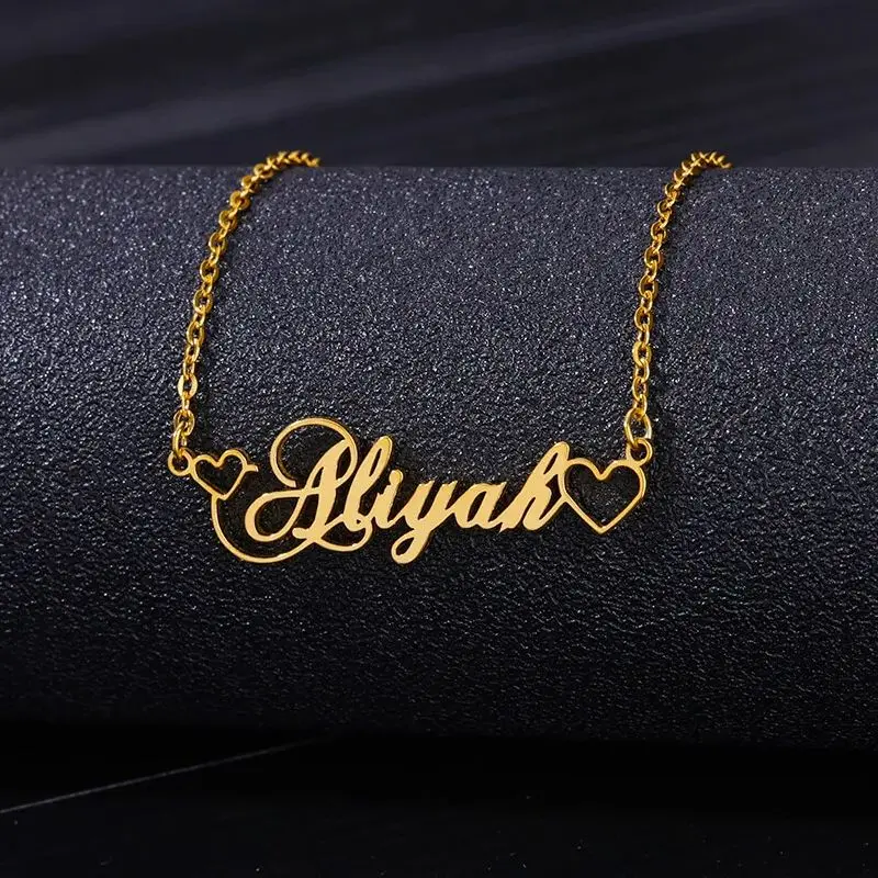 

Custom Name Necklace For Women Customized Front and Rear Double Empty Heart Pendants Necklaces Stainless Steel Personalized Gift