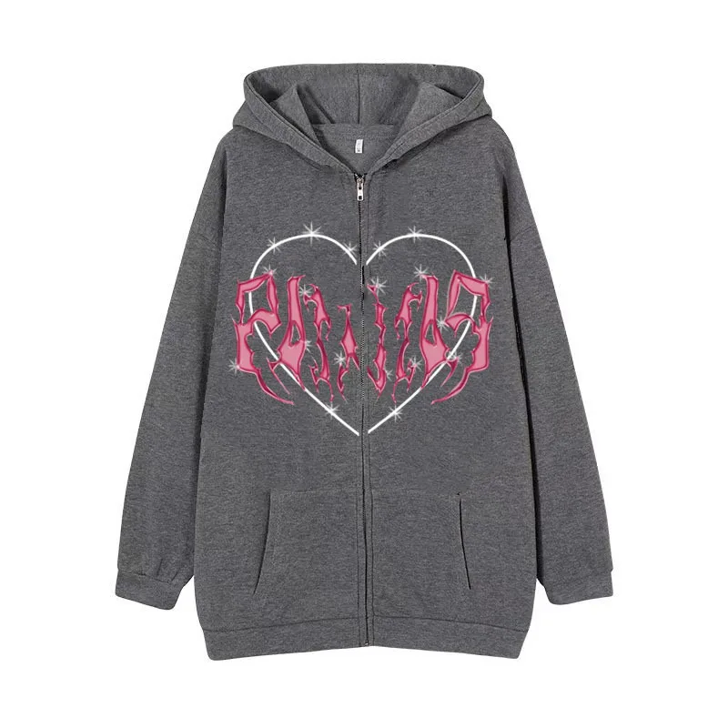

New 2023 Gothic Zipper Hoodie Fleece Original Couple Y2K Autumn Street Hip-Hop Men Women Black Fashion Casual Loose Tops Hoodies