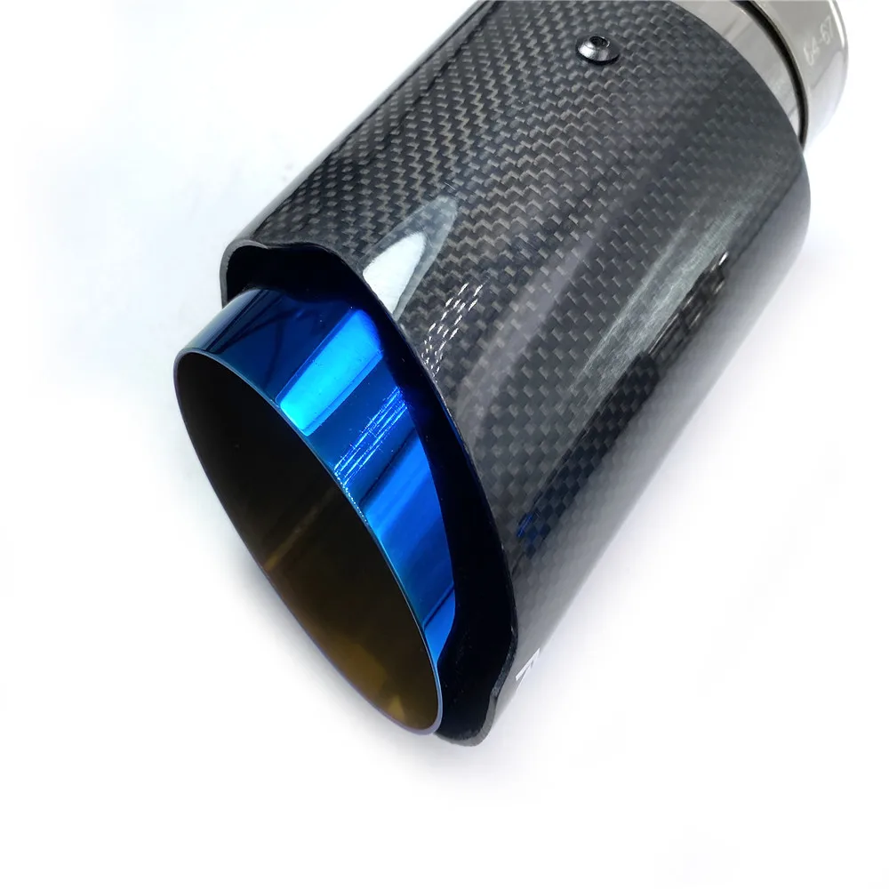 1PCS Car Exhaust Tail Pipe Glossy Carbon Tail End Blue Stainless Steel Straight Muffler Tip Flange With Remus Logo For Bmw F30