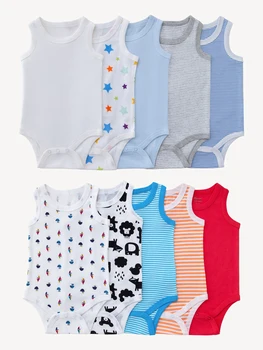 7pcs Random Newborn Clothing Casual Cotton Comfortable Summer Boys and Girls Sleeveless Triangle jumpsuit Children's Accessories 1