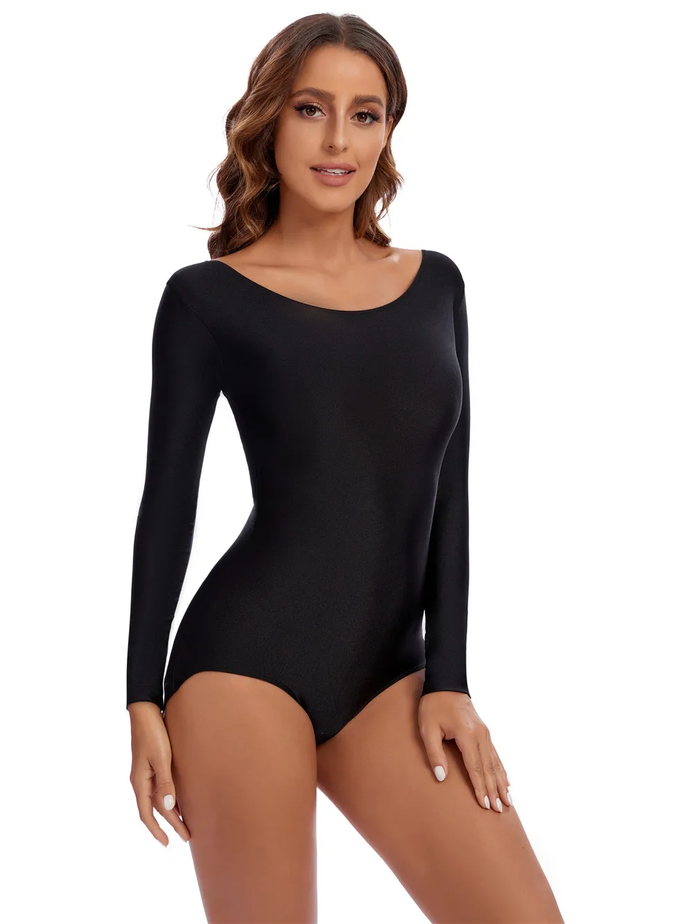 Scoop neck women spandex long sleeve gymnastics leotards ballet dance leotard tops adult one piece unitard girls gymnastics leotard