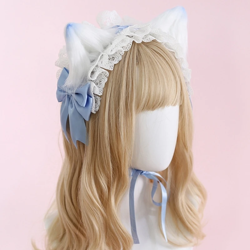 

Soft Plush Cat Ear Hairband with Delicate Handmade Details Women and Girls