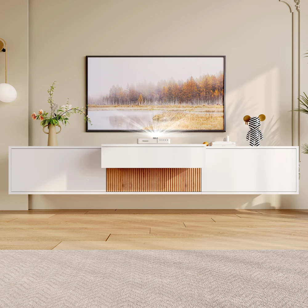 PINGGO Moderner TV-Schrank mit Projektor-Kompatibilität Einzigartiges Design TV-Ständer Panel Untere Ständer für Heimunterhaltung – Detail 10