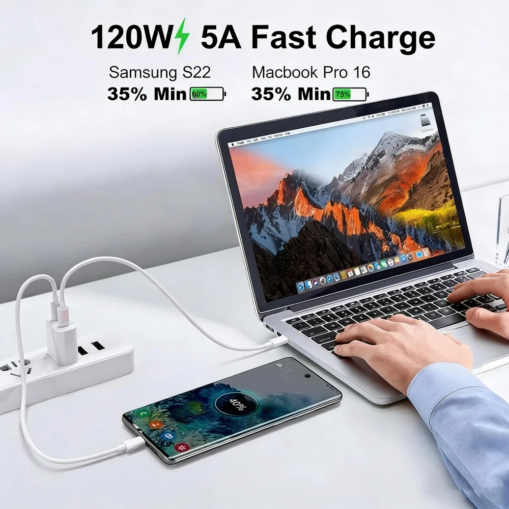 1-3개입 120W 듀얼 USB-C 타입 C 초고속 충전 데이터 케이블 (아이폰17, 삼성, 화웨이용) 퀵 코드 전송 케이블 1m/1.5m/2m