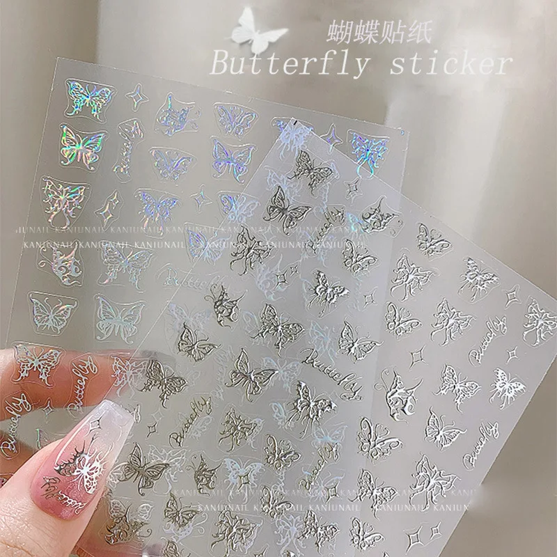 

Hollow Butterfly Stickers For Nails Holographic Reflective Stars Nail Design Laser Gold Silver Nails Art Sliders Manicure Decor