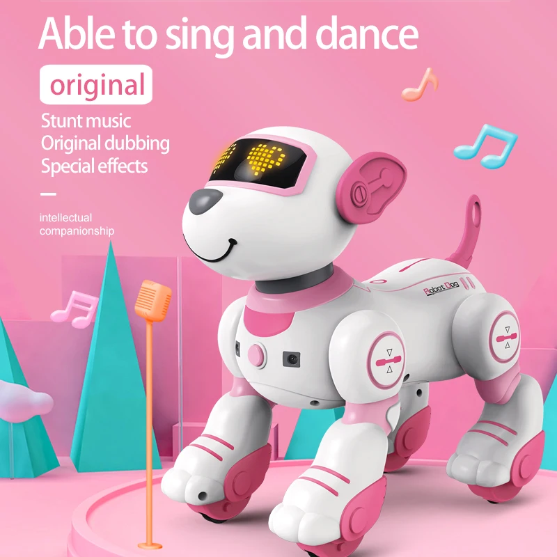 Funny RC Robot Electronic Dog Stunt Dog Voice Command Programmable Touch-sense Music Song Robot Dog Pink Toys for Girls Gift