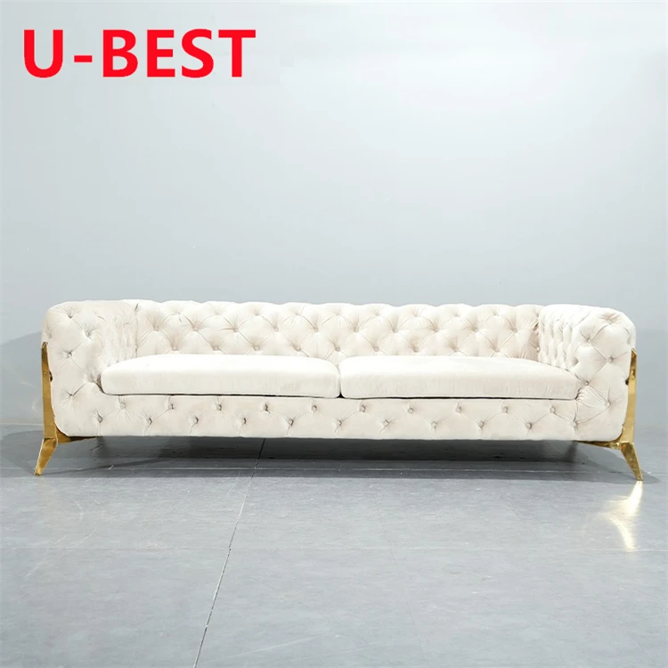 U-BEST Home Furniture Modern Design Luxury Sectional Fabric Tufted Velvet Chesterfield Couch Living Room Sheila Sofa Set 4 seat