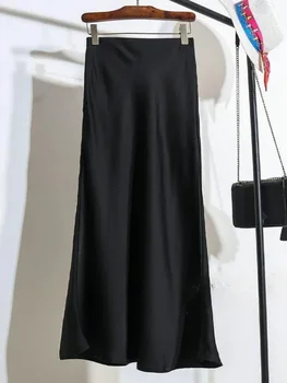 2026 Temperament Elegant A-LINE Skirt for Women Fashion Office Lady Elastic Waist Satin Skirt Women's New Champagne Long Skirt