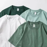 Men Women Green T-shirt 280g Cotton Short-sleeved Top Korean T-shirt Green Thick Cotton Half-sleeve Unisex T Shirt