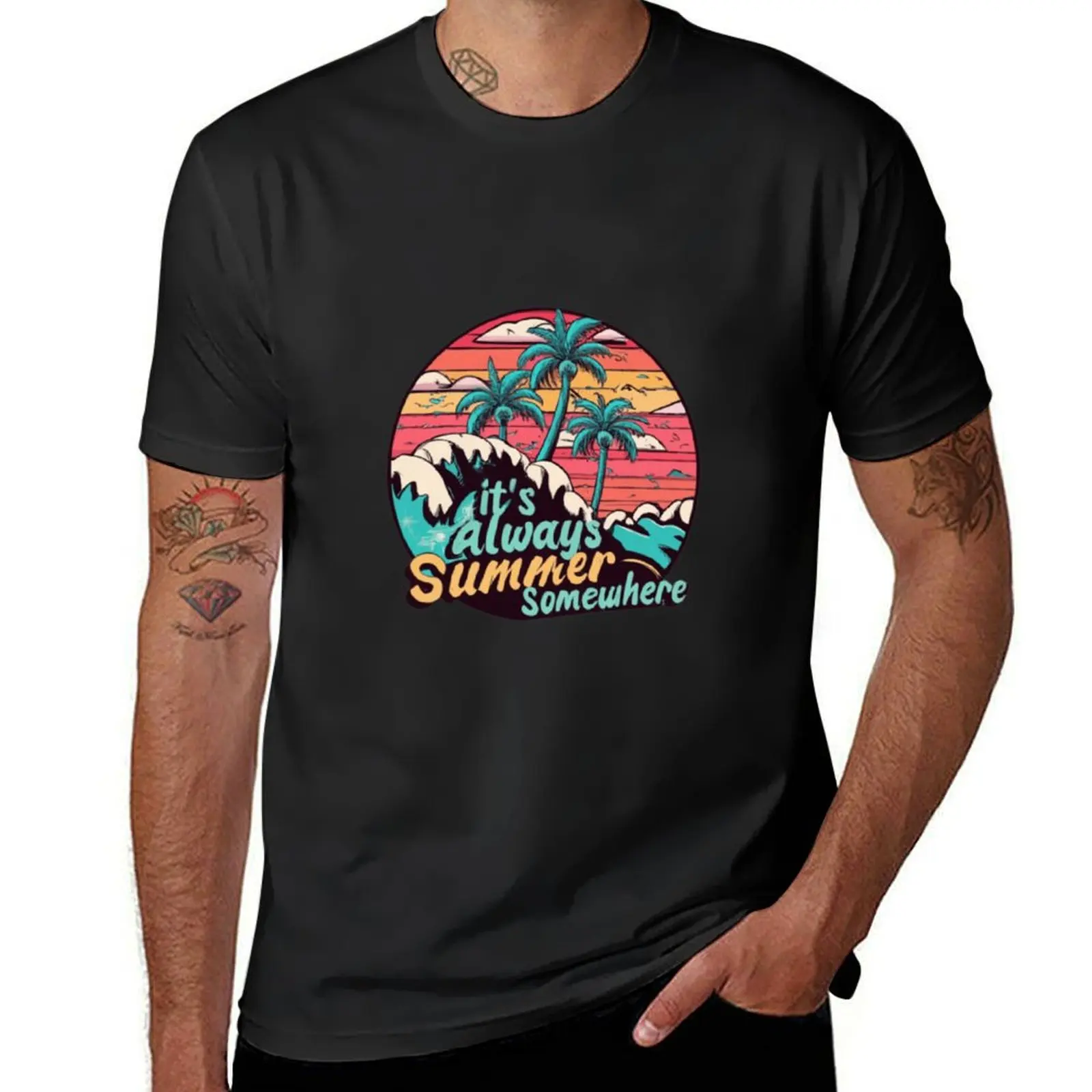 

It's always summer on which side! T-shirt summer clothes sweat plus size tops mens graphic t-shirts funny