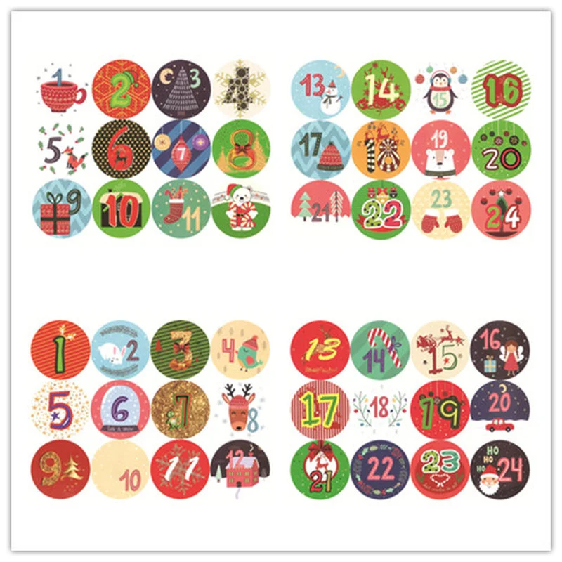 

10 Sheets Christmas Gift Stickers Christmas Advent Calendar Number Paper Stickers Multifunctional DIY Gift Wrapping Labels