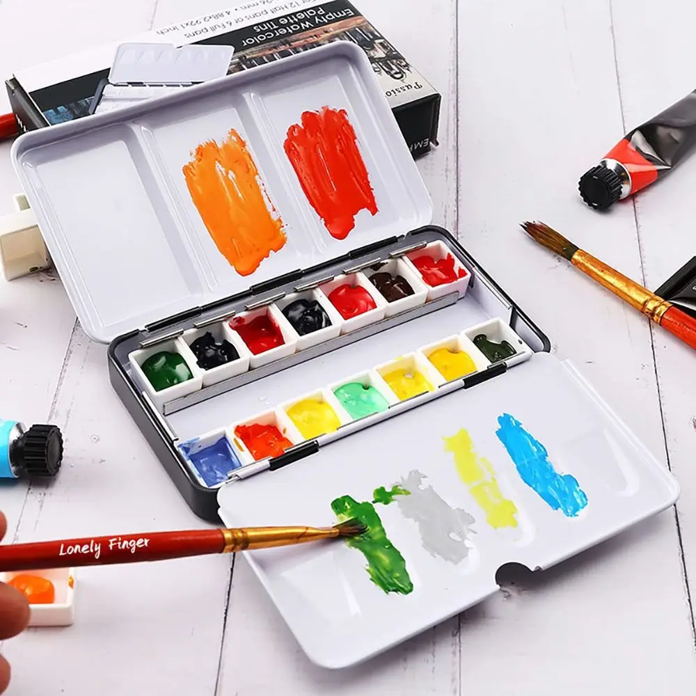 Art Supplies Creative Empty Paint Palette Watercolor Storage Case Pigment Box Grids Slots Painting Tools Drawing Supplies 5