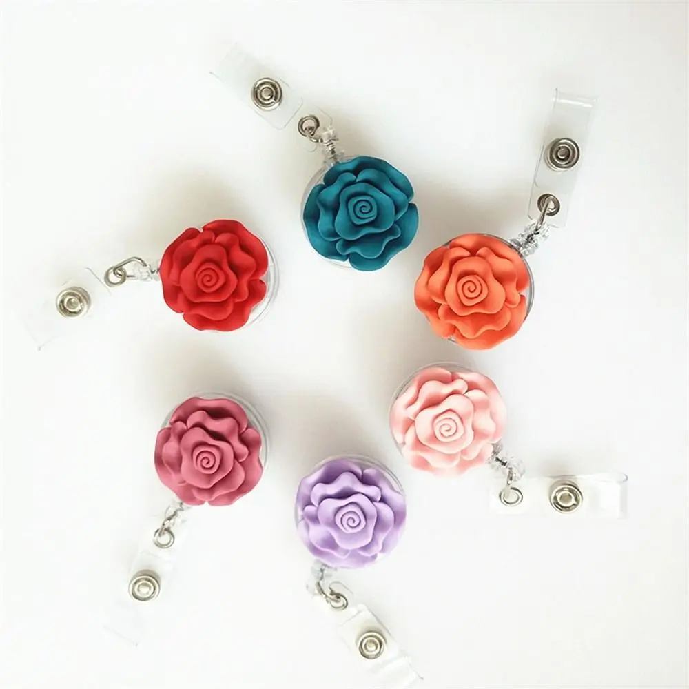 

Bow Flower Retractable Nurse Badge Holder Cute Students Name Card ID Holder Keys Lanyard High Quality 3D Resin Flora
