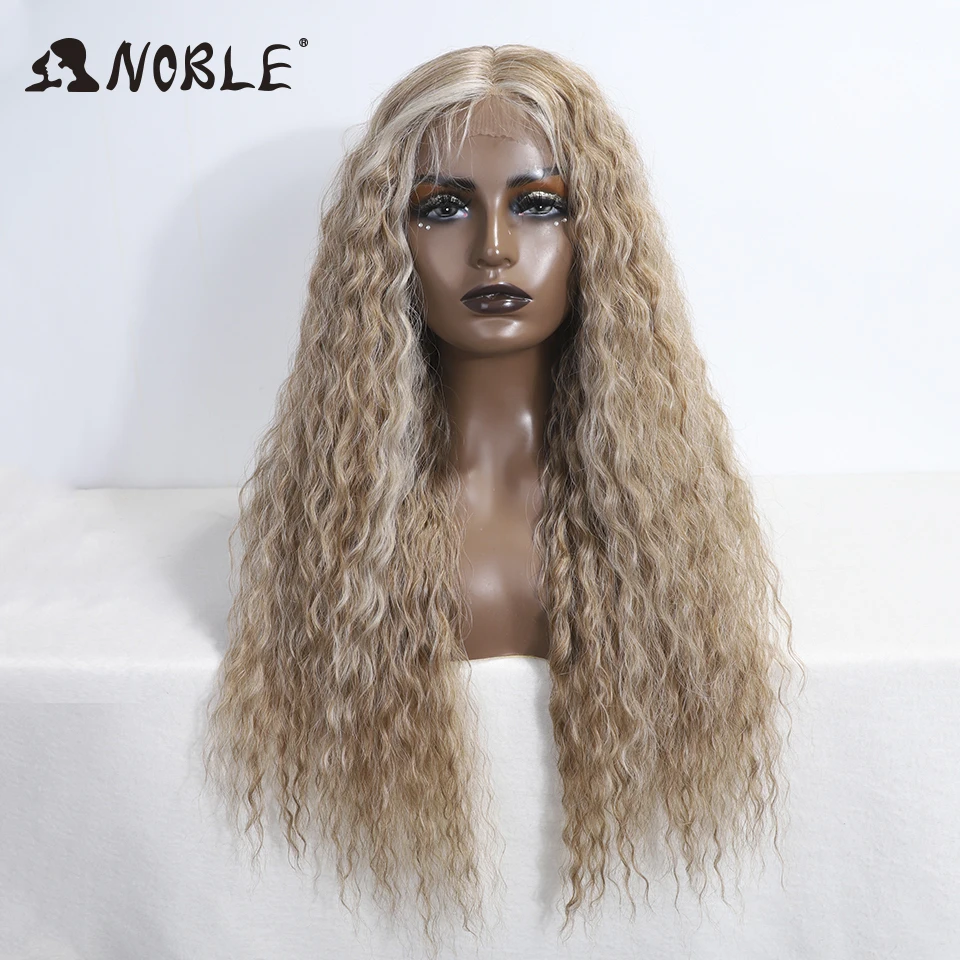 Noble Lace Front Wig Cosplay Curly Wig 30 Inch Lace Part Baby Hair For Women Blonde Synthetic Front