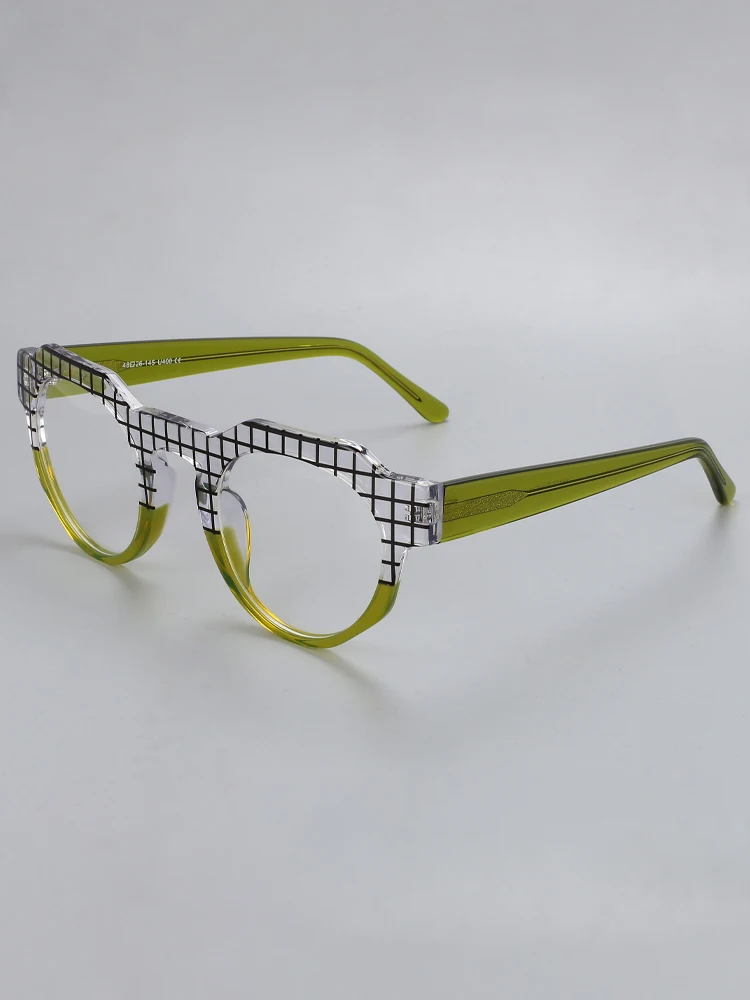 Runde Brillengestelle für Damen, Vintage, optische Brillengestelle, Gitterstreifen, verschreibungspflichtige Brillen, Grün, Rot – Detail 7