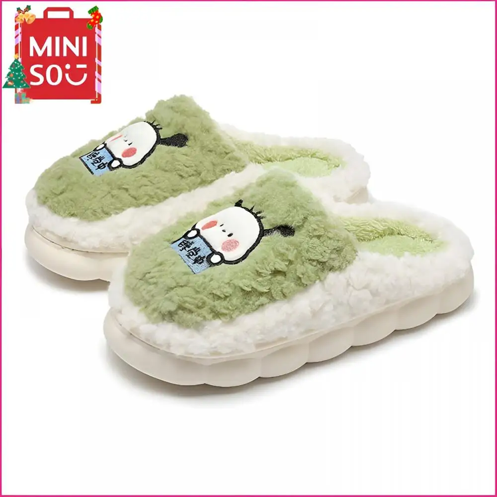 

Miniso Sanrio Cotton Slippers Cartoon Pochacco Winter Warm and Anti Slip Indoor Plush Shoes Kawaii Girls Home Shoes Couple Style