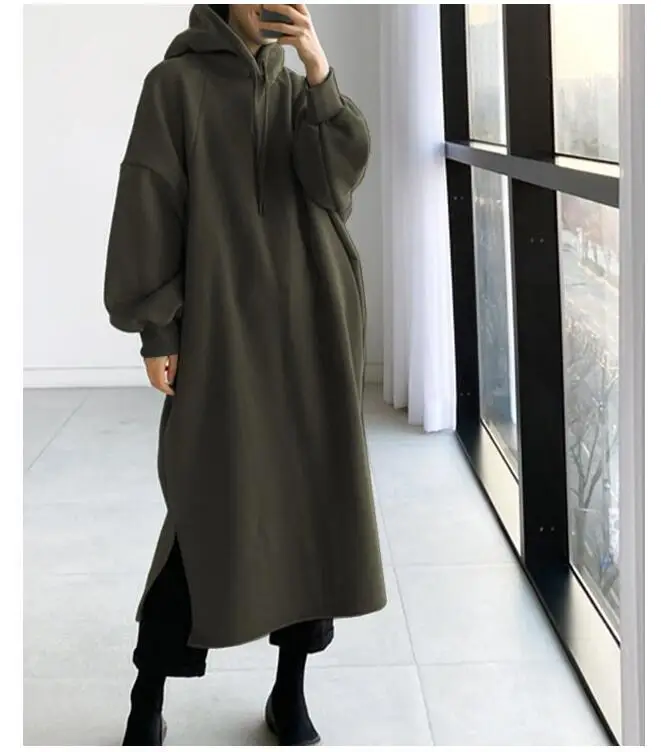 Autumn Winter Long Hoodie Coat Casual Tie Collar