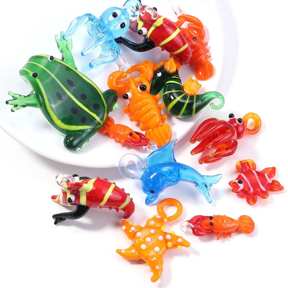Cartoon Krabben Garnelen Fisch Tier Lampwork Perlen Seestern Garnelen Fisch Frosch Krake Glas Lampwork Charms Meer Tier Ornament – Detail 4