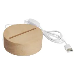 Lampe de Table à Led ronde en bois 3D, avec interrupteur USB, veilleuse moderne en acrylique, support de lampe assemblé 