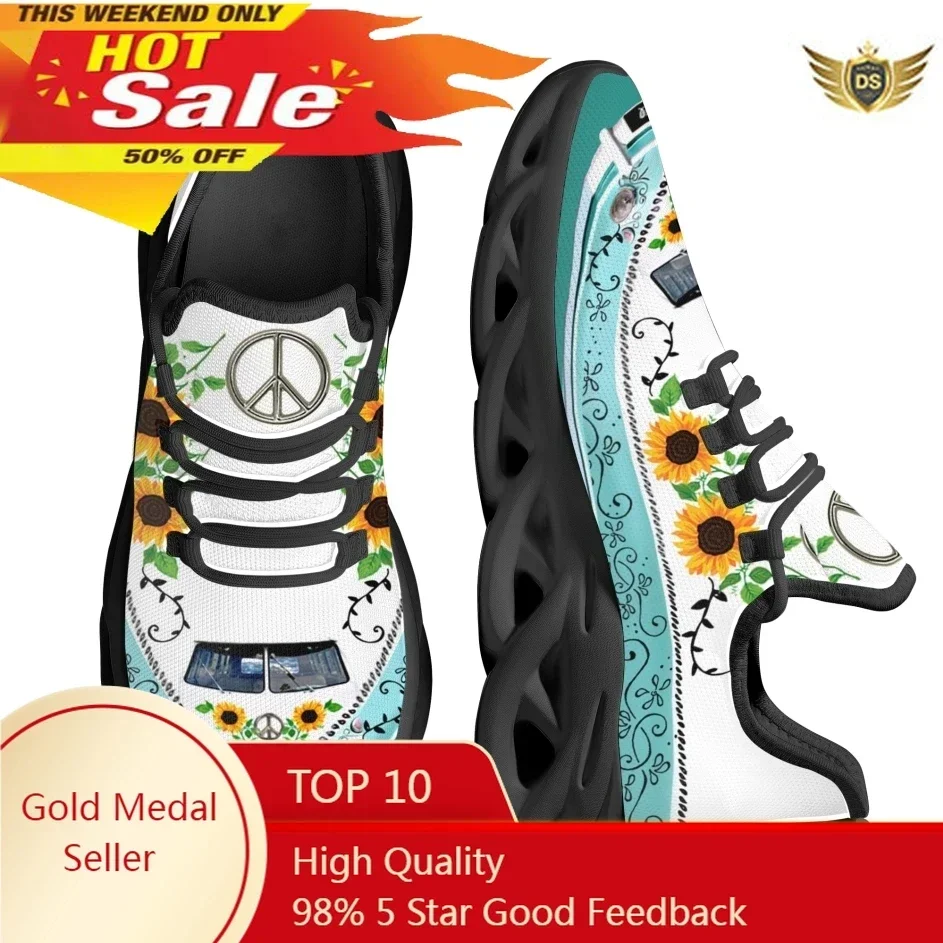 Fashion Peace Logo Design Sunflower Print Light Outdoor Shoes Comfortable Breathable Lace-up Shoes Running Sheos