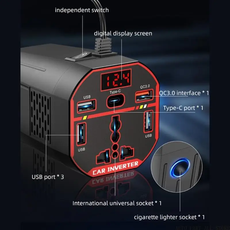 J0MA DC12V 24V AC220V 자동차 전원 인버터 200W 콘센트 여행 캠핑에 이상적