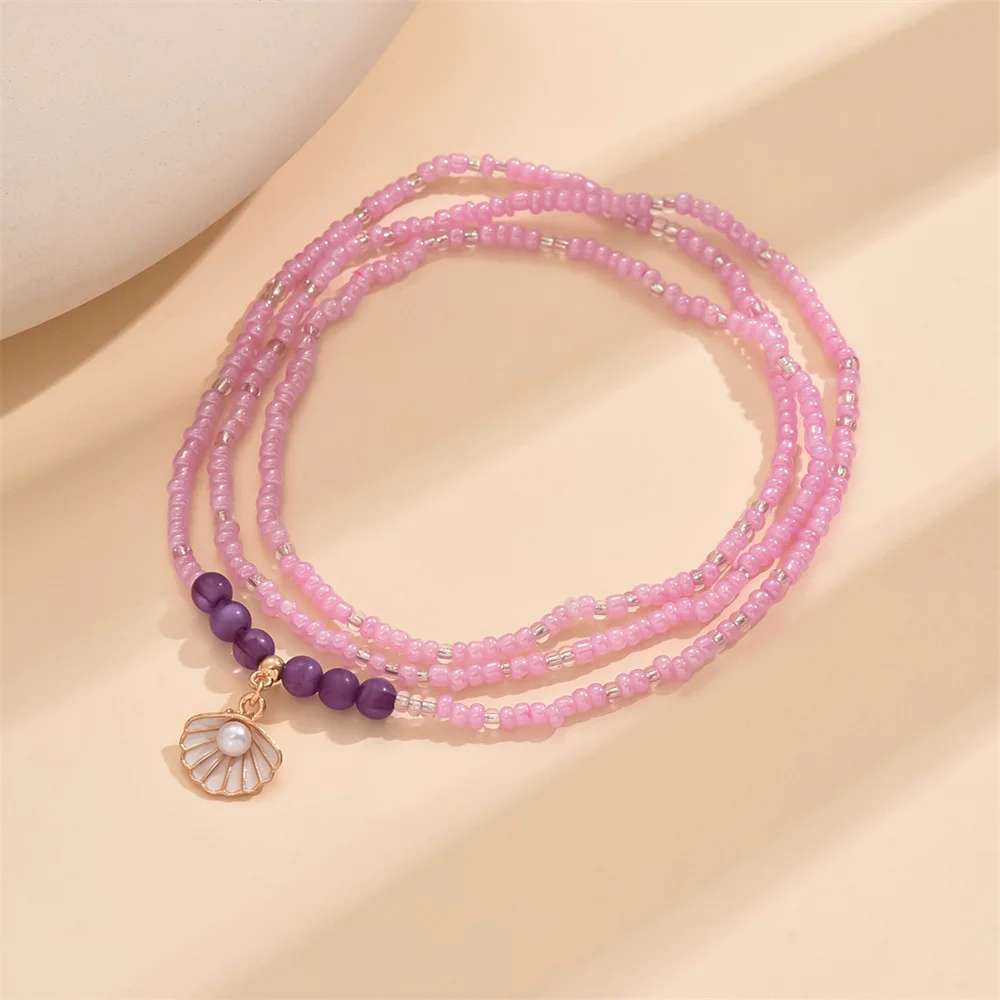 Fashion Cute Shell Pearl Purple Rice Bead Anklets For Women Gold Color Foot Chain Beach Jewelry Ankle Bracelet Summer Accessory