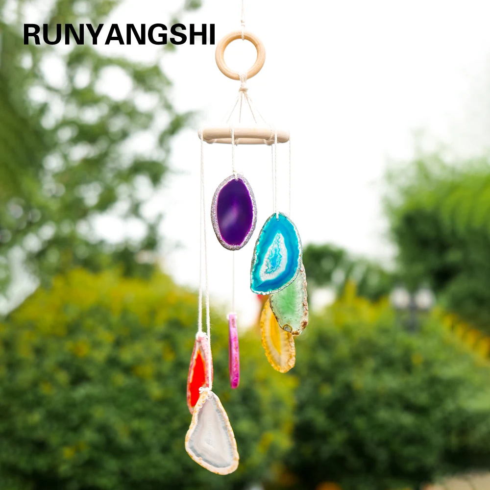 Carillon en Agate de cristal naturel Reiki, pendentif en pierres précieuses  de guérison, carillon à vent en cristal, décoration murale de maison,  jardin, salle - AliExpress