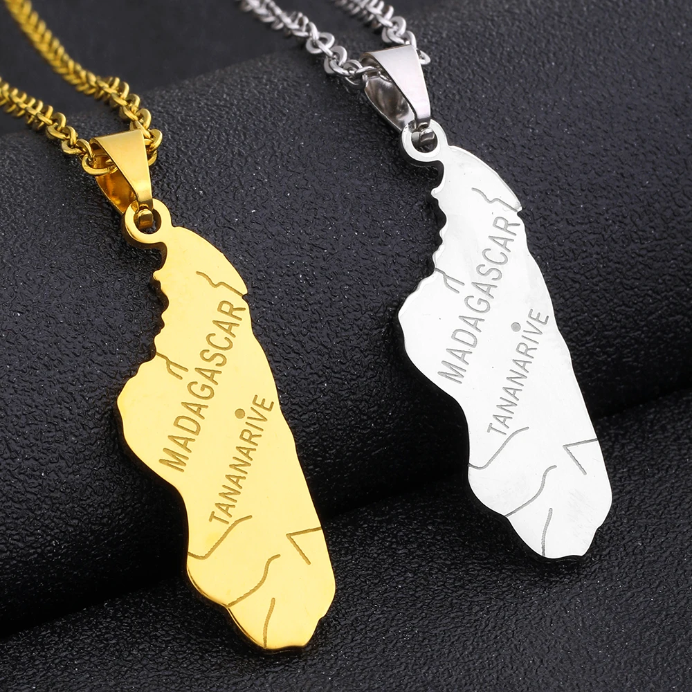 Africa Madagascar Map City Pendant Necklace Stainless Steel Gold Silver Color African Men Women Ethnic Maps Jewelry Gift