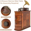Nightstands Wood, Narrow Solid Side Table 2-Drawer Slim Chair Side Table, No Assembly Required, Nightstands 5