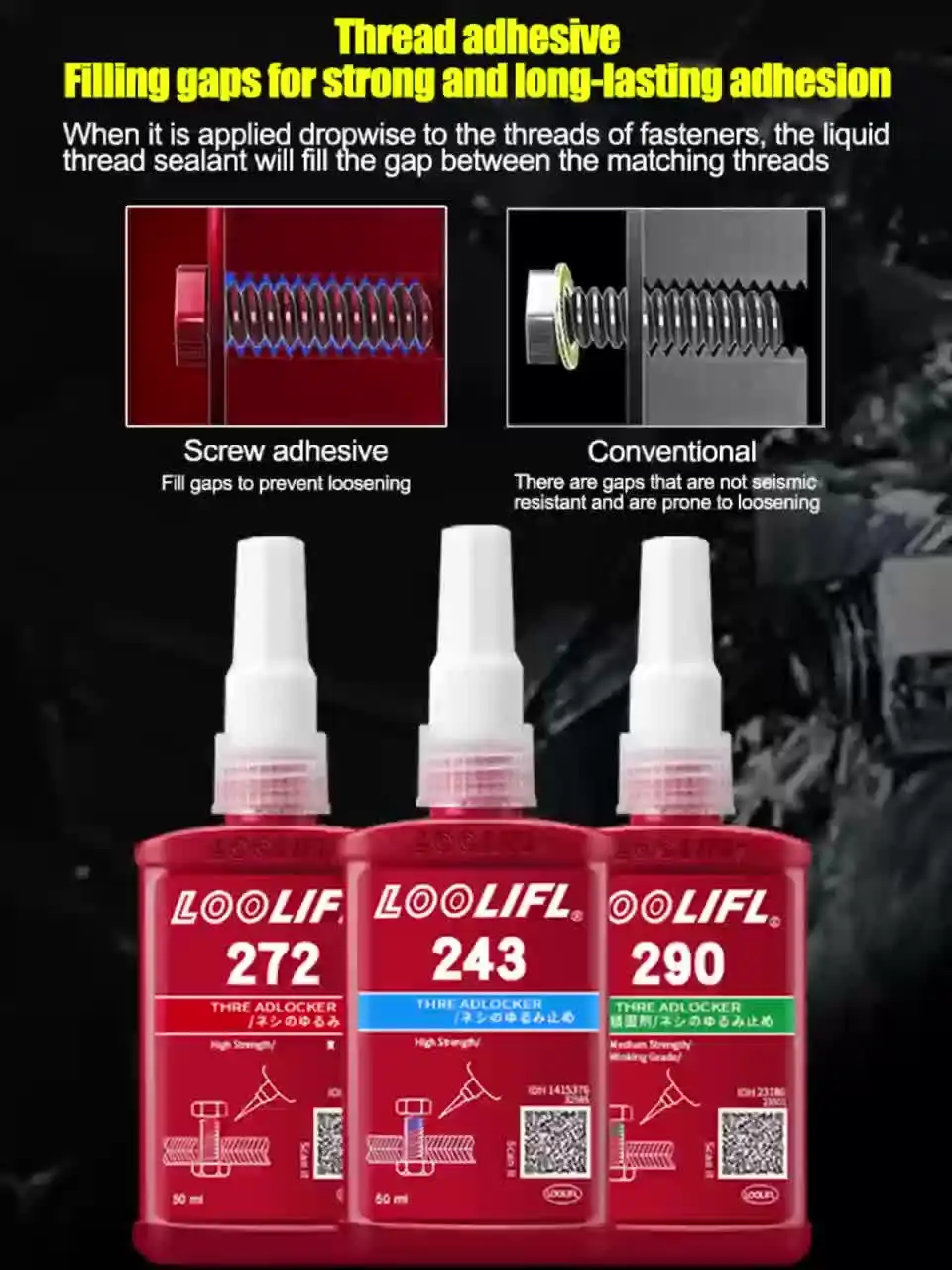 Blocco filettatura, blu e rosso, 100 ml, media e forte resistenza, per bloccare dadi, bulloni, elementi di fissaggio e metalli, sigillante per evitare allentamenti e corrosione (rimovibile