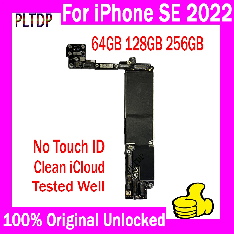 

Clean iCloud Unlocked Motherboard for IPhone SE 2022 Mainboard 64gb 128gb 256gb With/No Touch ID Logic Board Fully Tested Plate